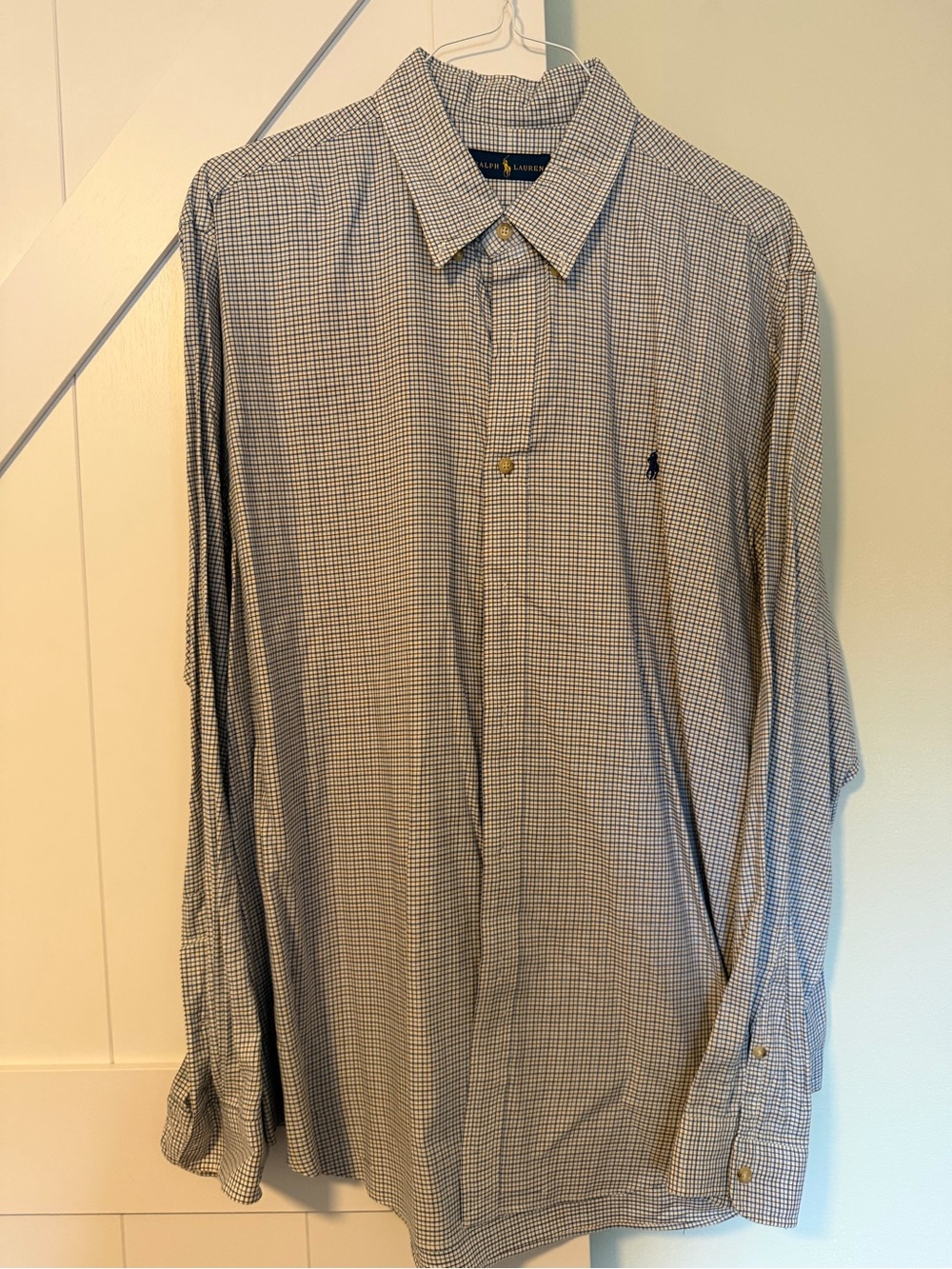 Ralph Lauren Navy and White Micro-Check Long Sleeve Dress Shirt